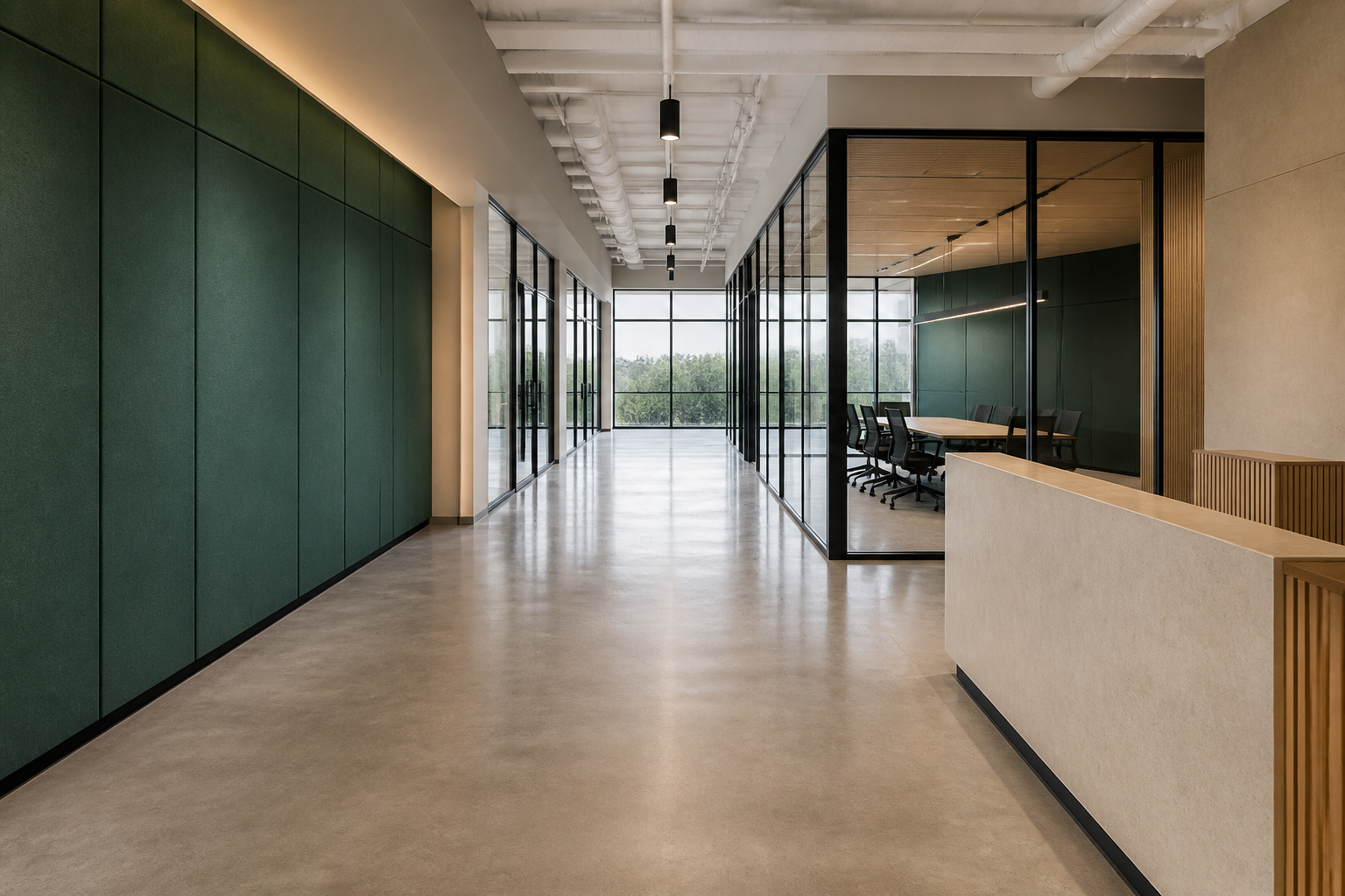 People-free modern commercial facility corridor